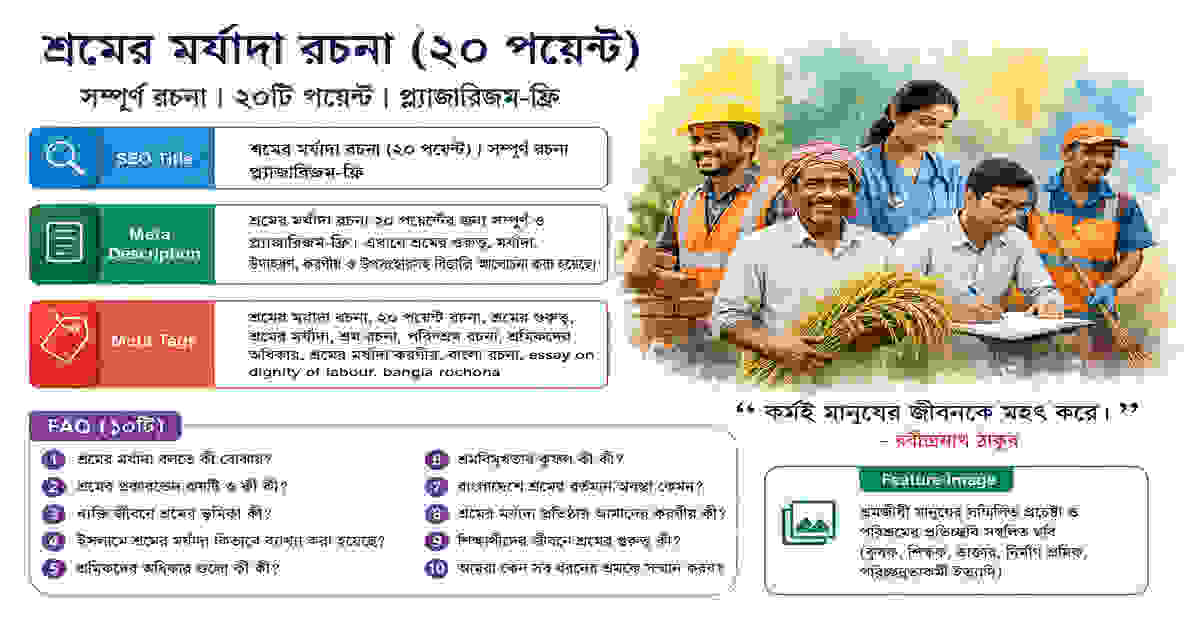 শ্রমের মর্যাদা রচনা ২০ পয়েন্ট